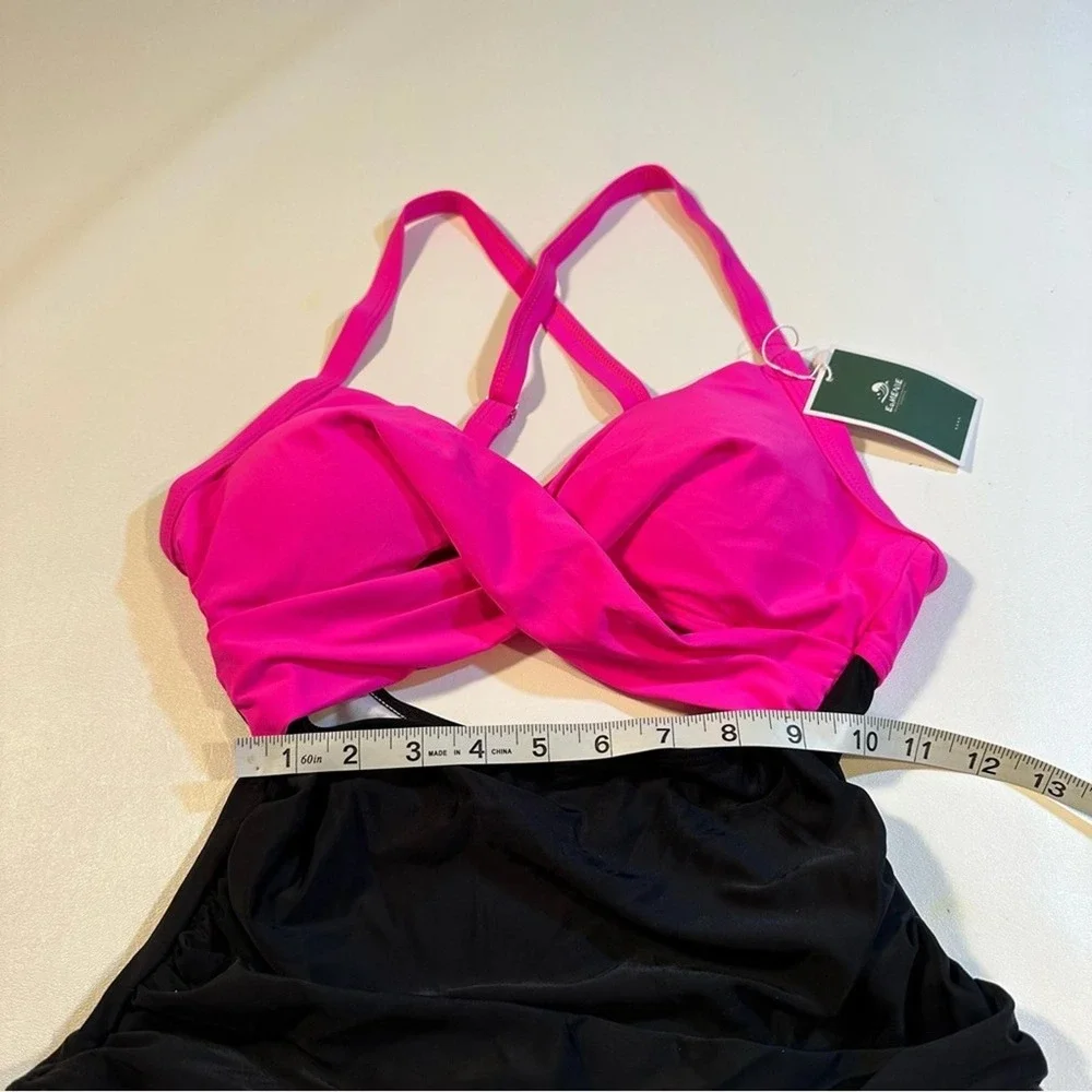 NWT Eomenie Size S Pink Tummy Control High Waist Cutout One‎ Piece Swimsuit
